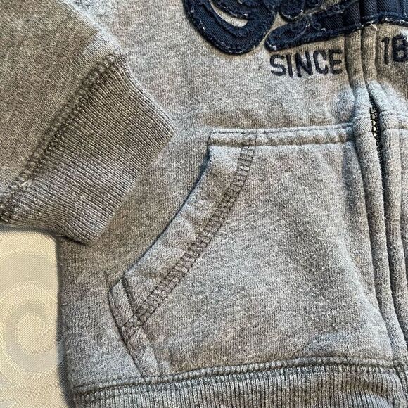 OshKosh B’gosh grey hoodie sweatshirt front zip kangaroo pockets lined hood unis - Picture 4 of 11
